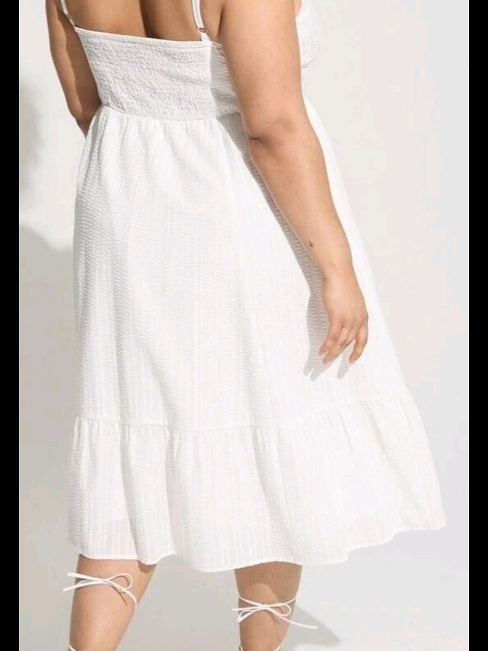 Plus-Size White Midi Sundress with Ruffle Hem - Picture 3 of 6